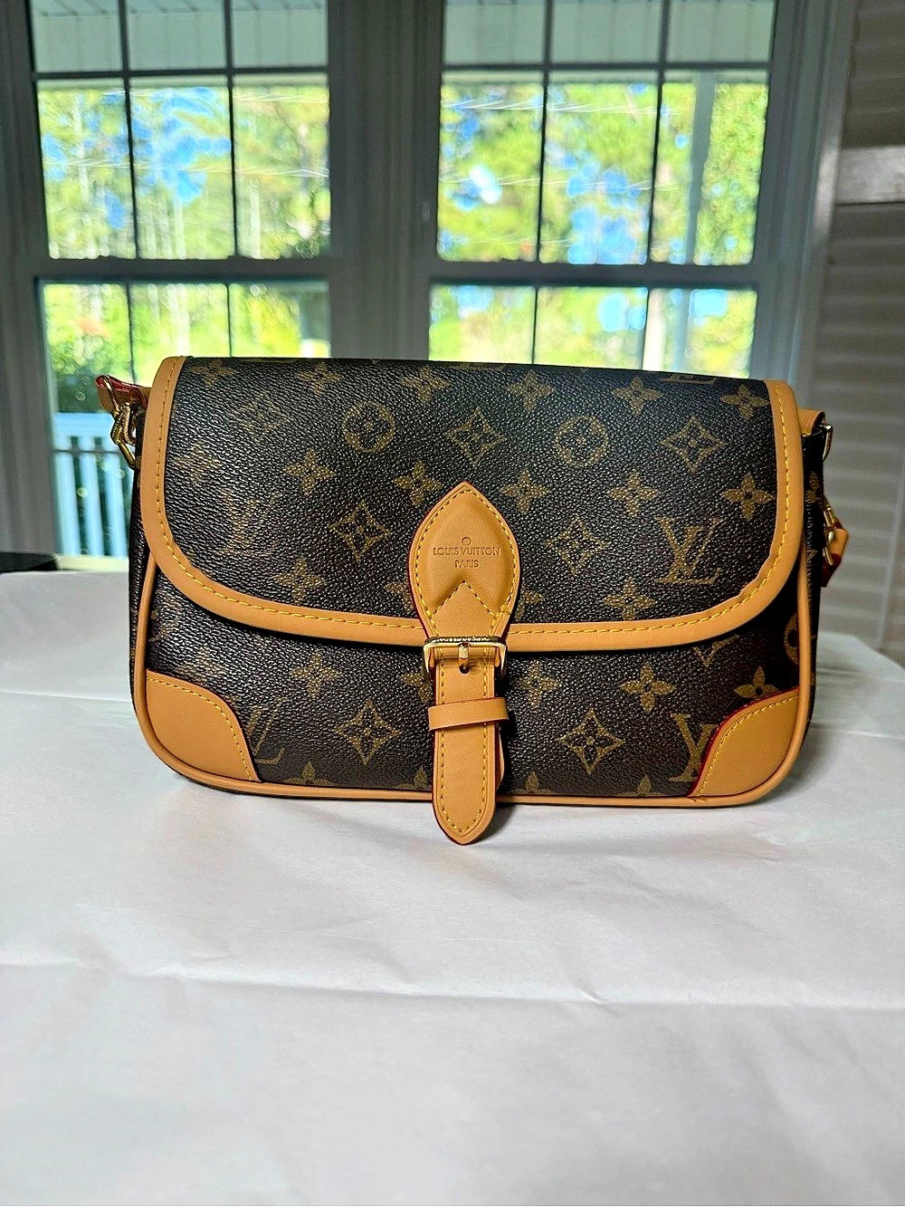 Brown Flower bag BB Monogram Crossbody Bag Brown & Tan not authentic .